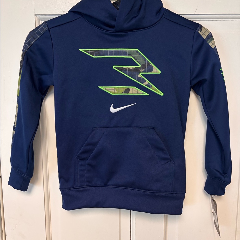Nike Kids Navy Hoodie with Neon Green Design